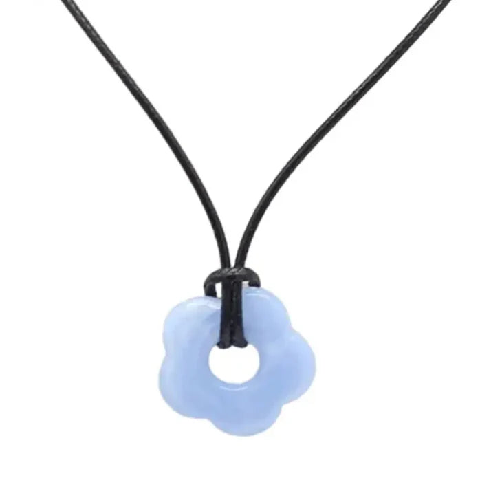 Necklace with Romantic Style Flower Pendant light blue