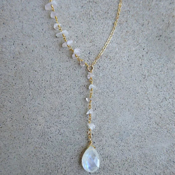 Necklace with Water Drop Pendant in Crystal Moonstone