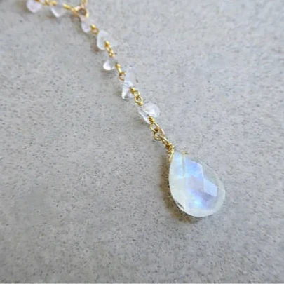 Necklace with Water Drop Pendant in Crystal Moonstone