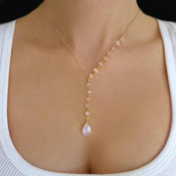 Necklace with Water Drop Pendant in Crystal Moonstone