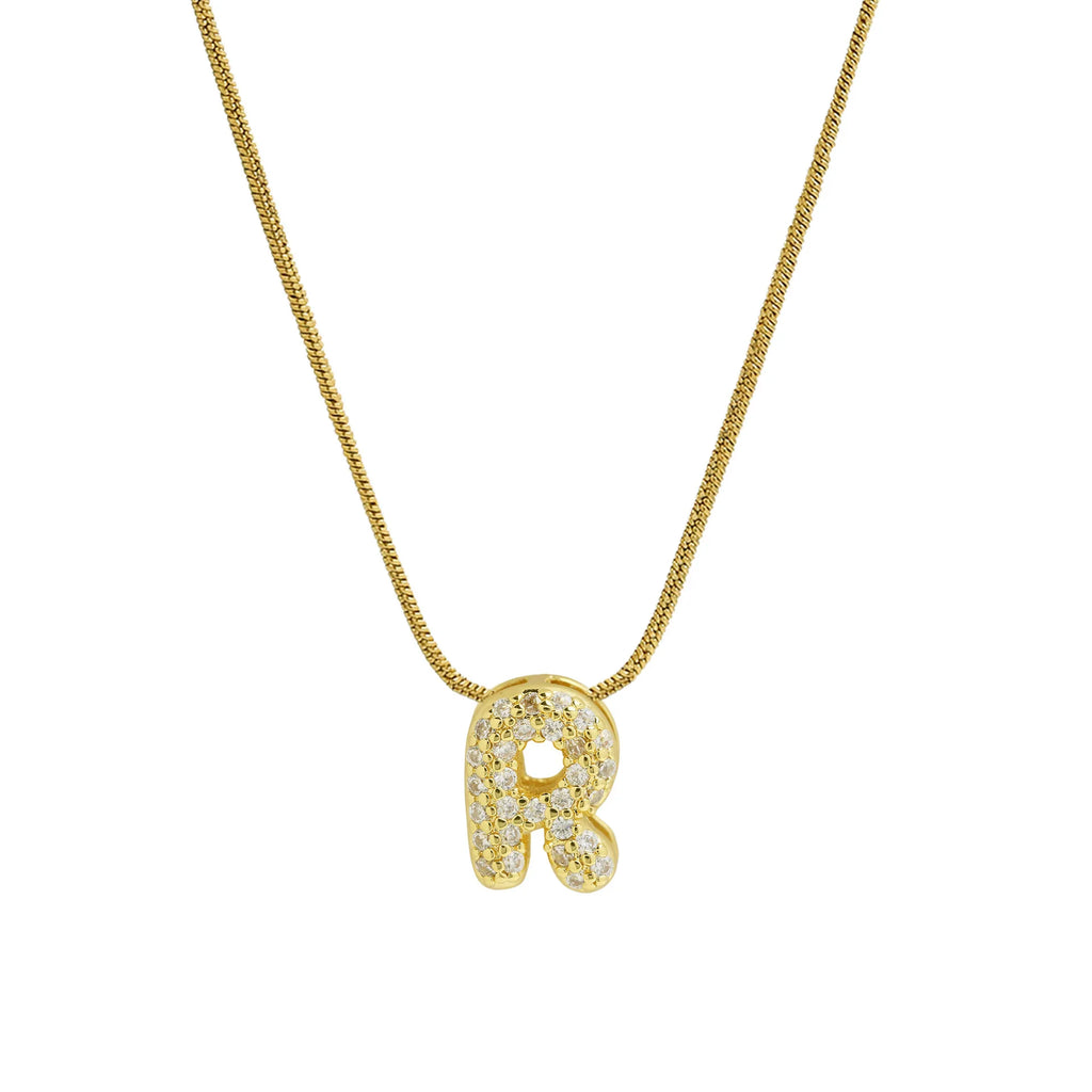 Collier avec pendentif initiale en strass r