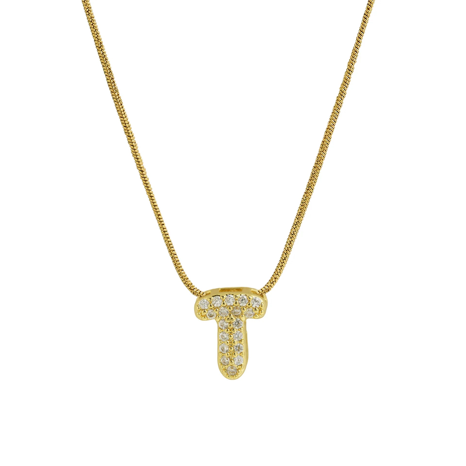 Collier avec pendentif initiale en strass t