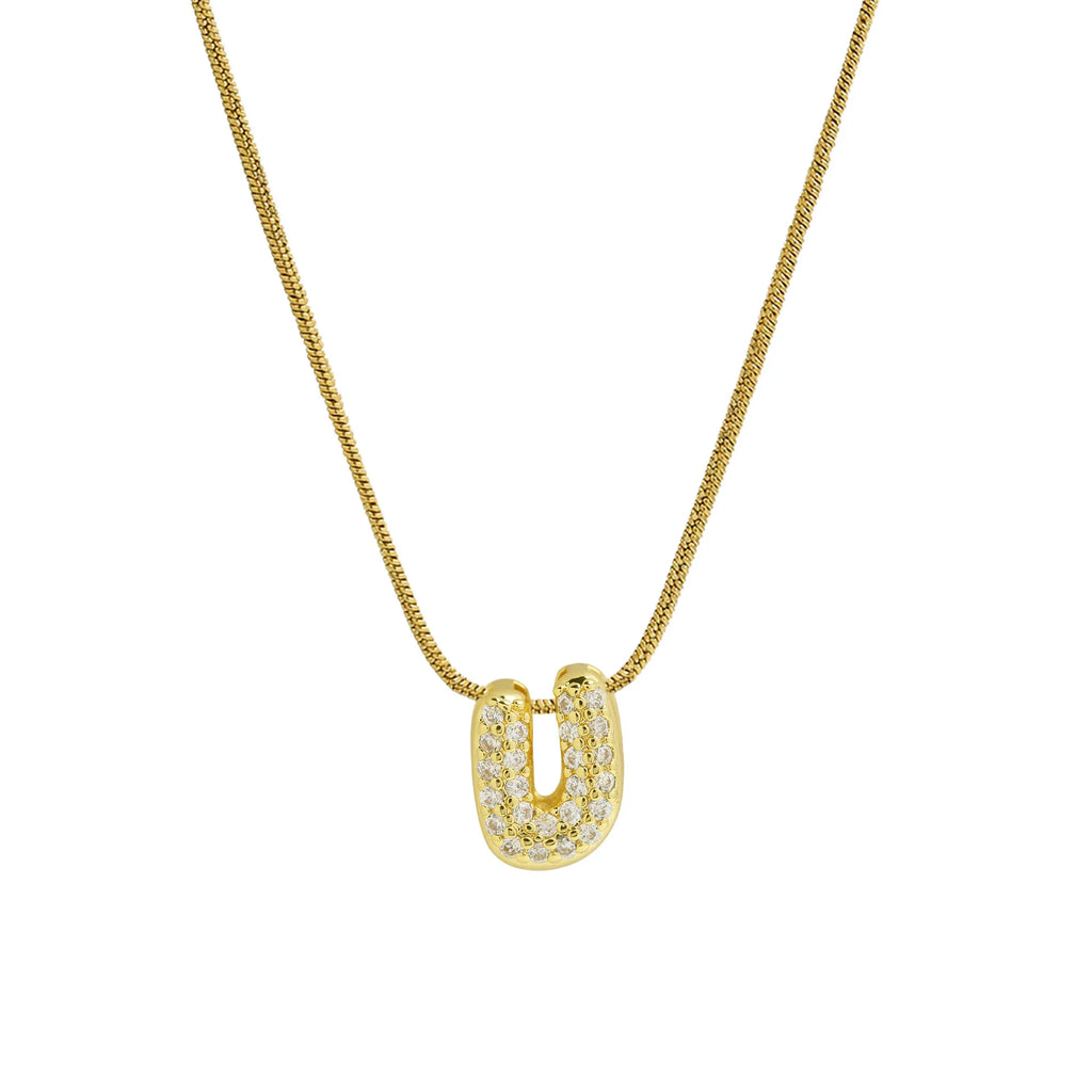 Collier avec pendentif initiale en strass u
