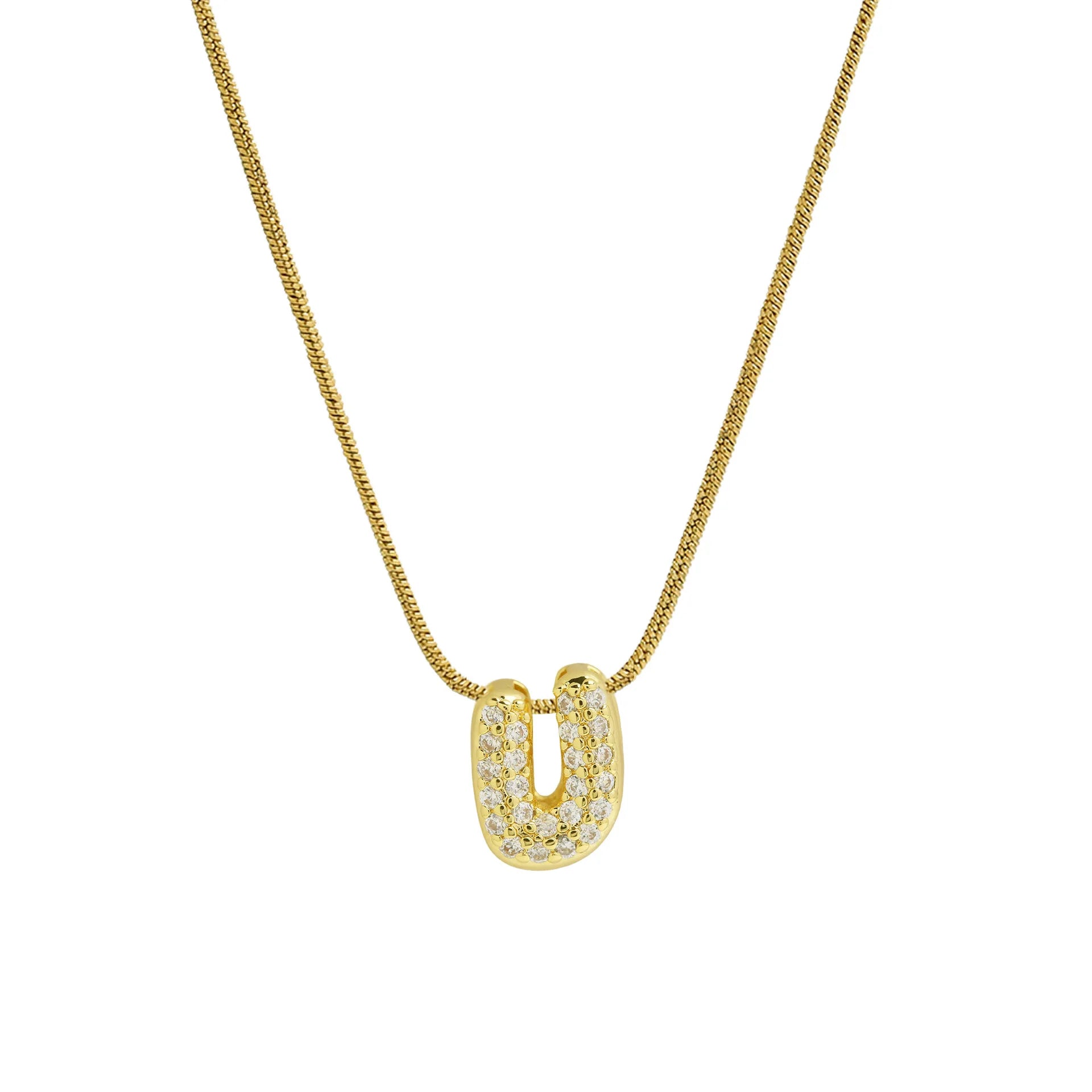 Collier avec pendentif initiale en strass u