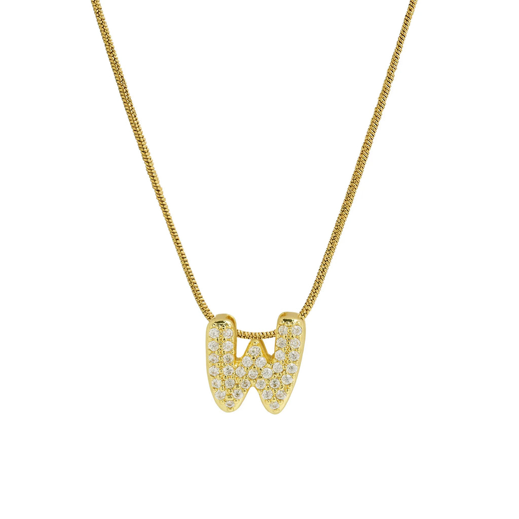 Collier avec pendentif initiale en strass w