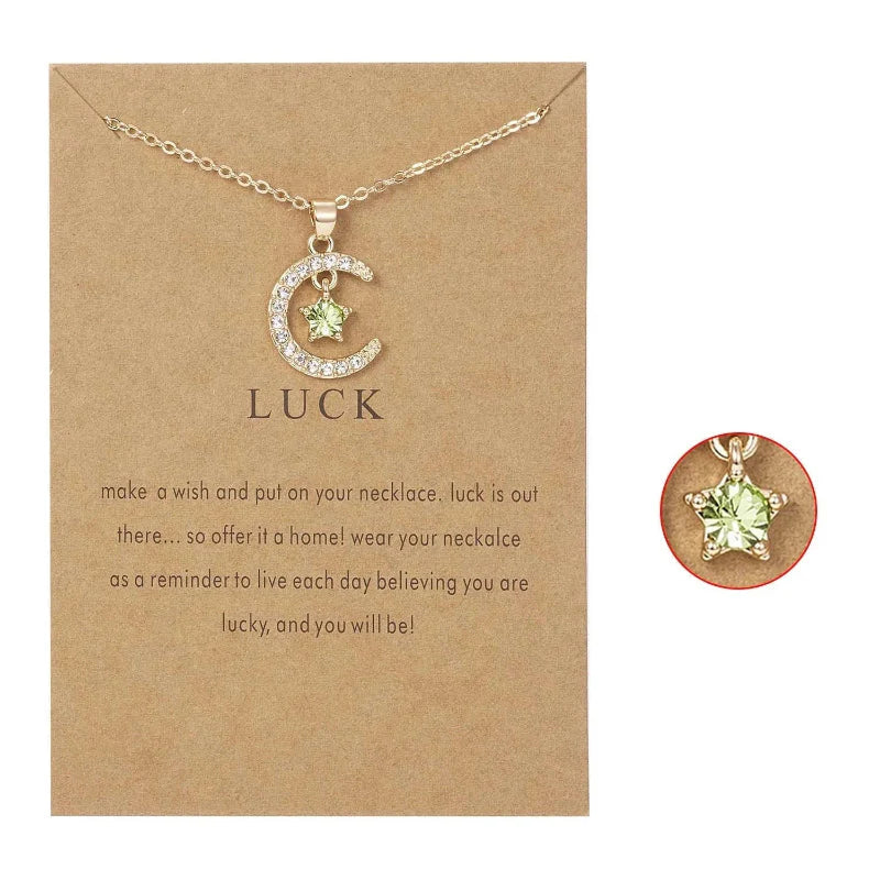 Necklace with Moon Pendant in Rhinestone Birthstone