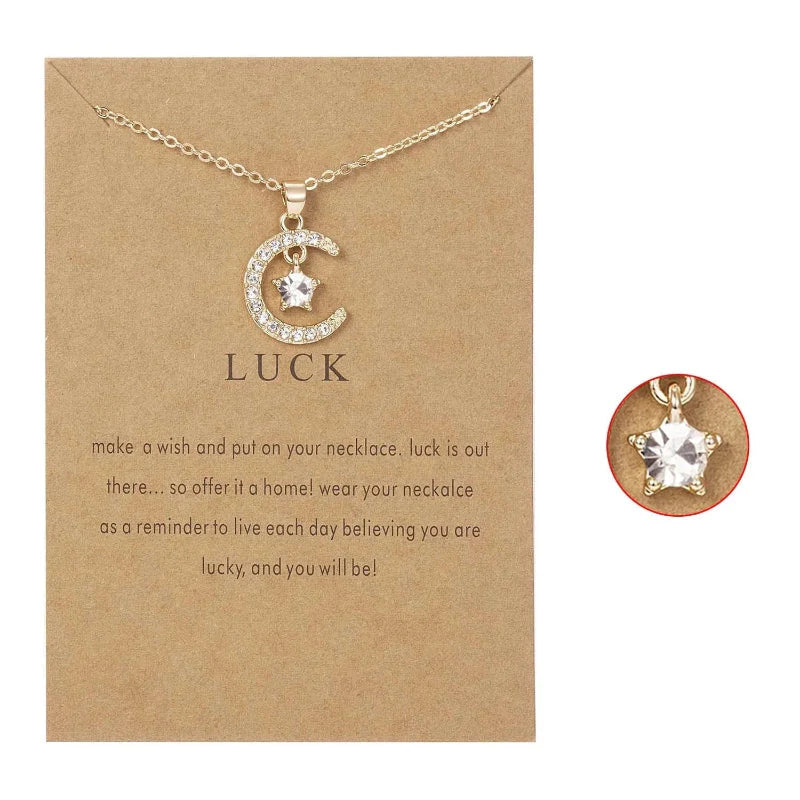 Necklace with Moon Pendant in Rhinestone Birthstone