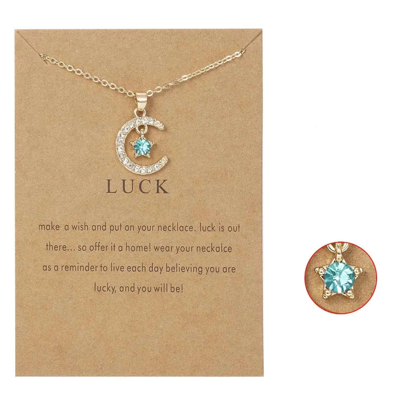 Necklace with Moon Pendant in Rhinestone Birthstone