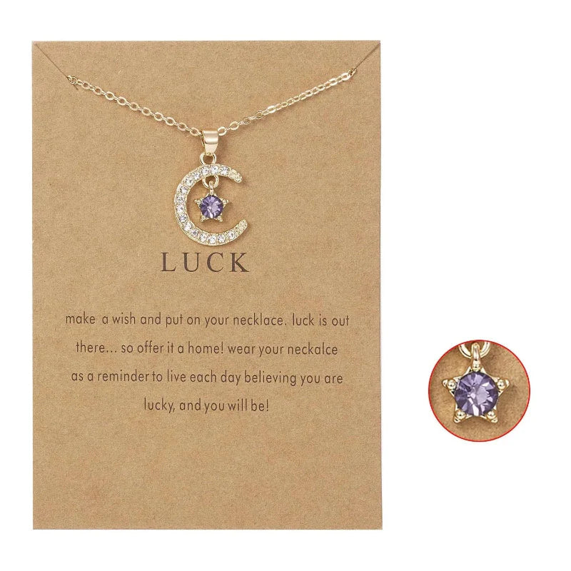 Necklace with Moon Pendant in Rhinestone Birthstone