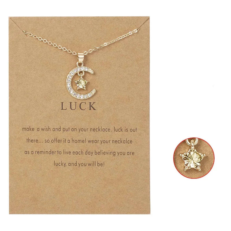 Necklace with Moon Pendant in Rhinestone Birthstone