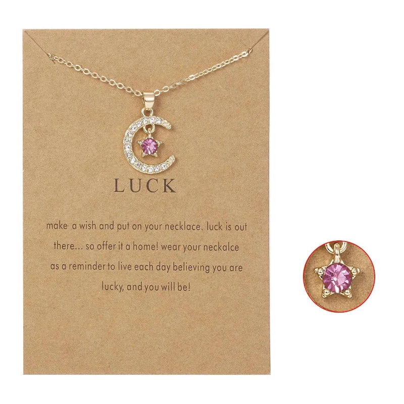 Necklace with Moon Pendant in Rhinestone Birthstone