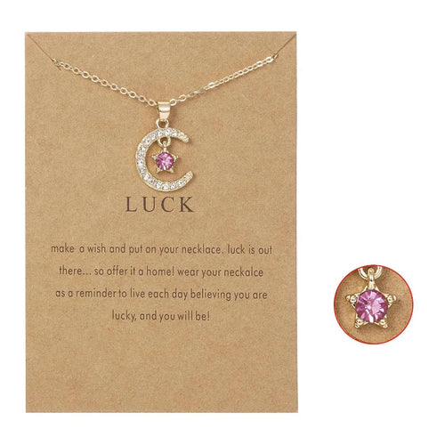 Necklace with Moon Pendant in Rhinestone Birthstone