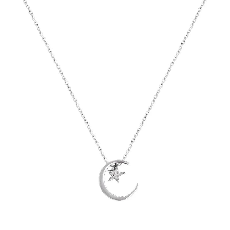 Necklace with Moon and Star Pendant in Crystal