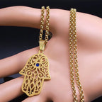 Collier avec pendentif de protection contre le mauvais œil et main de Fatma arabe musulman or
