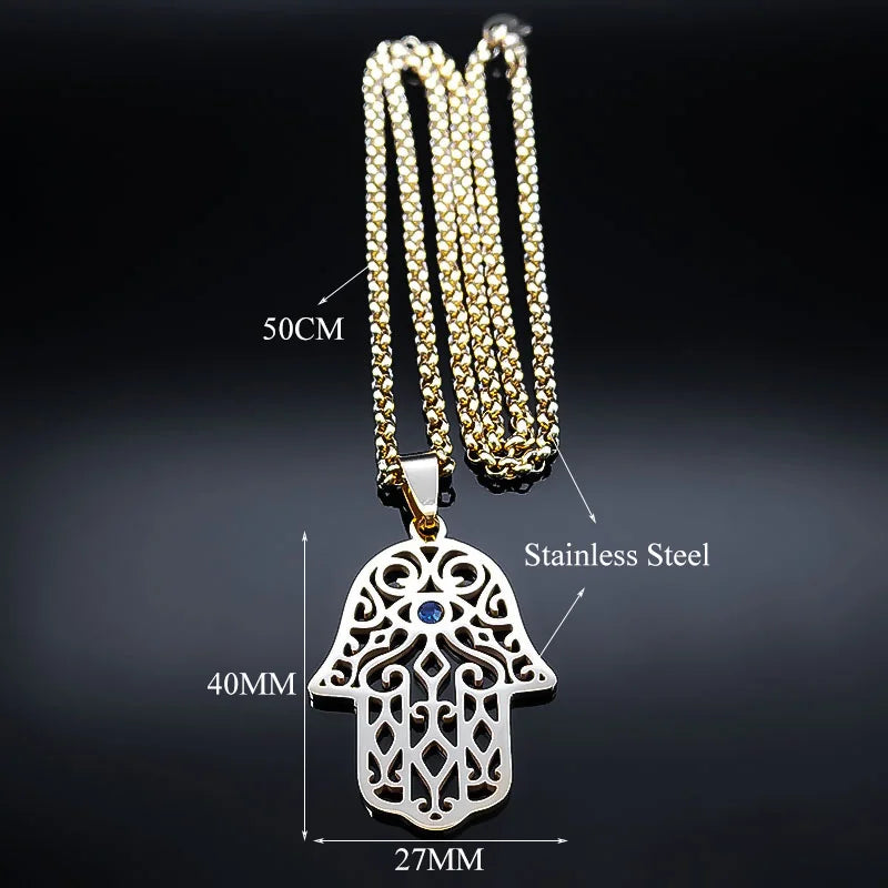 Collier avec pendentif de protection contre le mauvais œil et main de Fatma arabe musulman