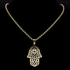 Collier avec pendentif de protection contre le mauvais œil et main de Fatma arabe musulman or