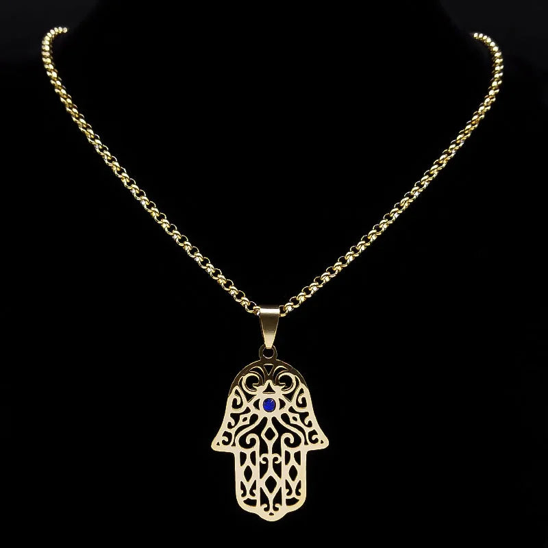 Collier avec pendentif de protection contre le mauvais œil et main de Fatma arabe musulman or