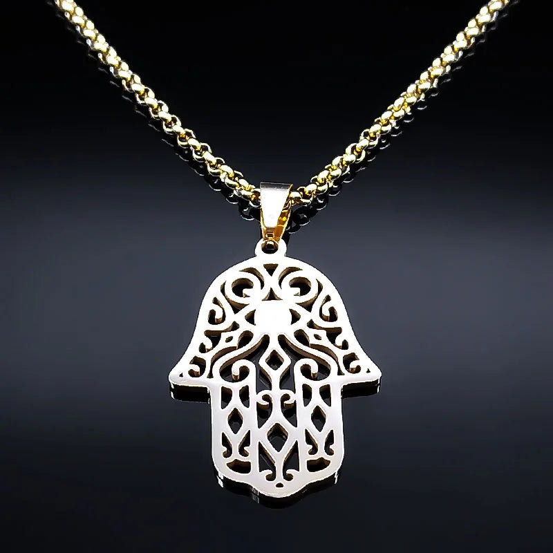 Collier avec pendentif de protection contre le mauvais œil et main de Fatma arabe musulman