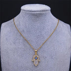 Collier long avec pendentif de protection contre le mauvais œil et main de Fatma arabe