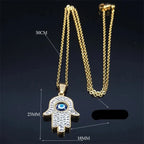 Collier long avec pendentif de protection contre le mauvais œil et main de Fatma arabe