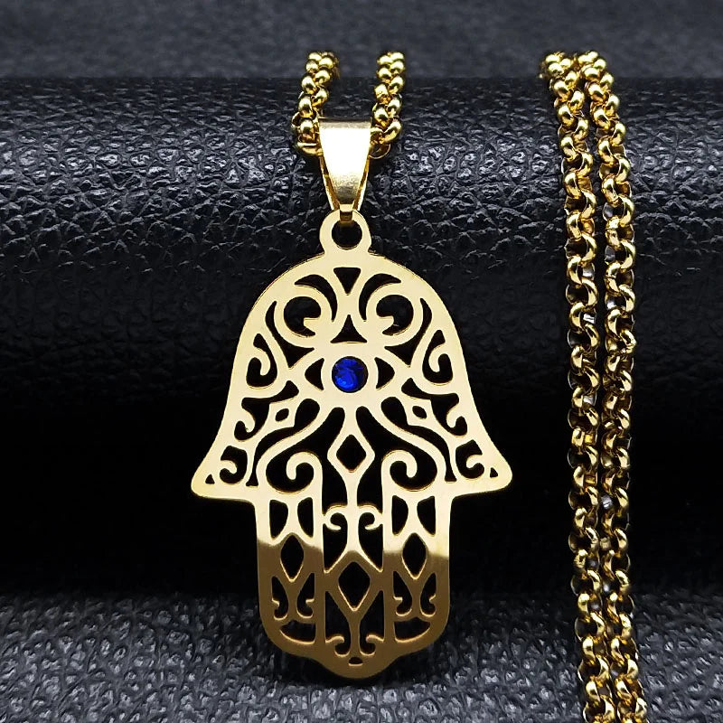 Collier avec pendentif de protection contre le mauvais œil et main de Fatma arabe musulman or