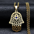Collier avec pendentif de protection contre le mauvais œil et main de Fatma arabe musulman or