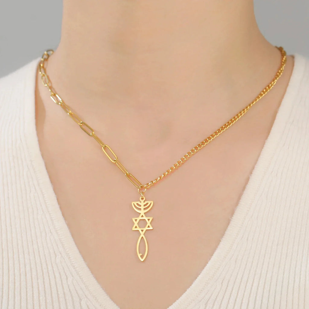 Collier avec pendentif Messianique Menorah et de l'étoile de David or