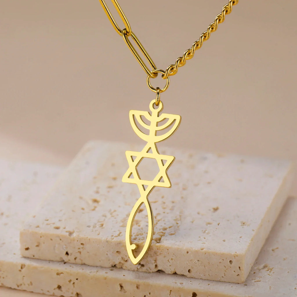 Collier avec pendentif Messianique Menorah et de l'étoile de David or