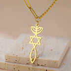Collier avec pendentif Messianique Menorah et de l'étoile de David or