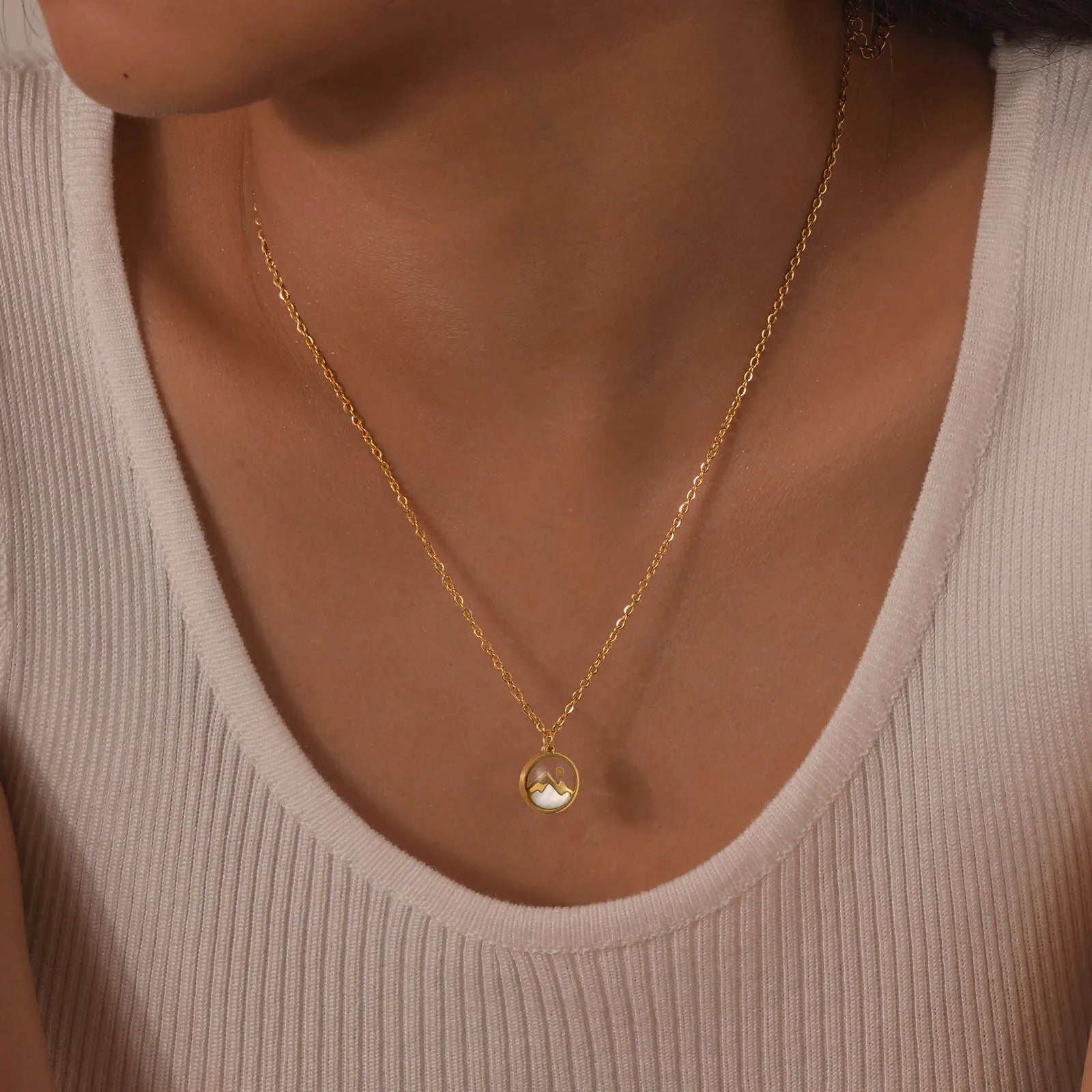 Necklace with Mountain and Moon Pendant