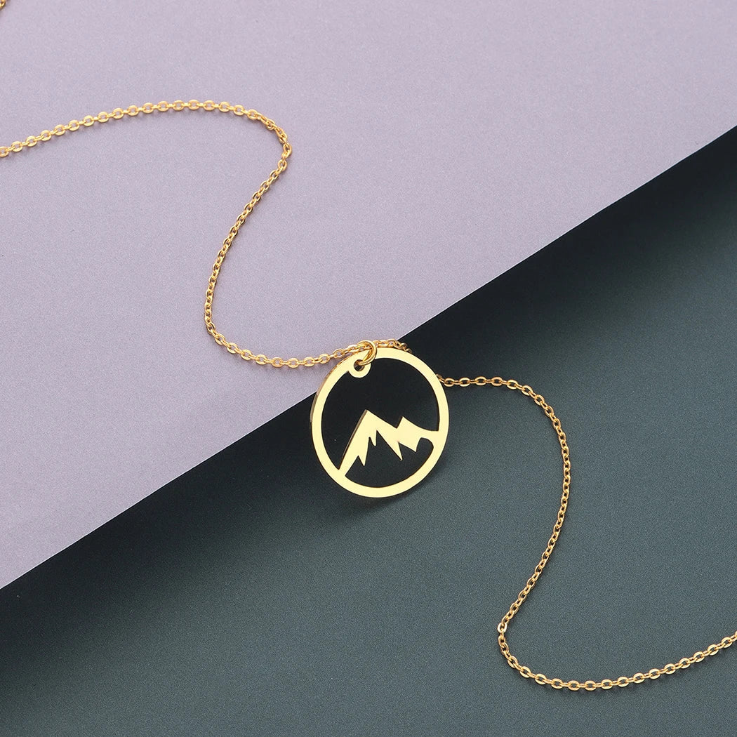 Necklace with Mountain Pendant for Men or Women gold