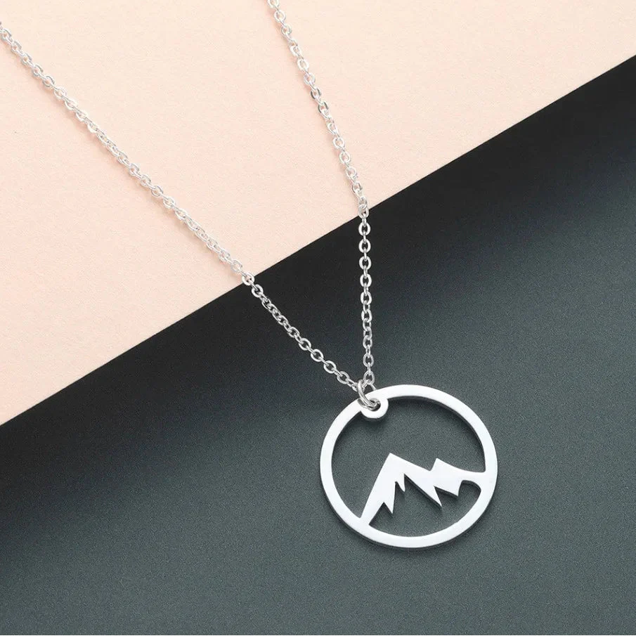 Necklace with Mountain Pendant for Men or Women silver