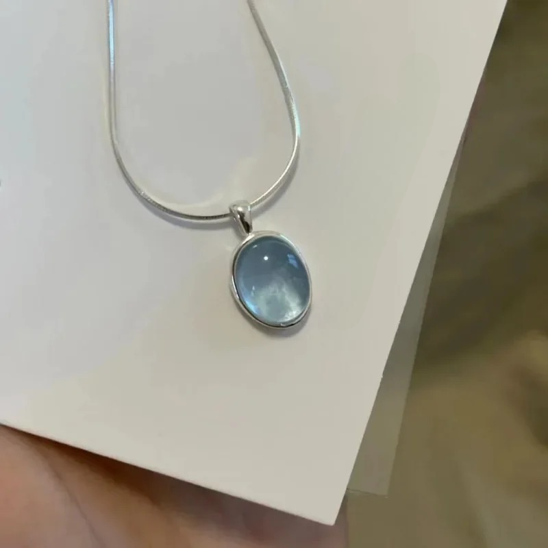 Necklace with Blue Moonstone Oval Pendant