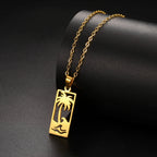 Collier avec pendentif palmier et vague de plage or