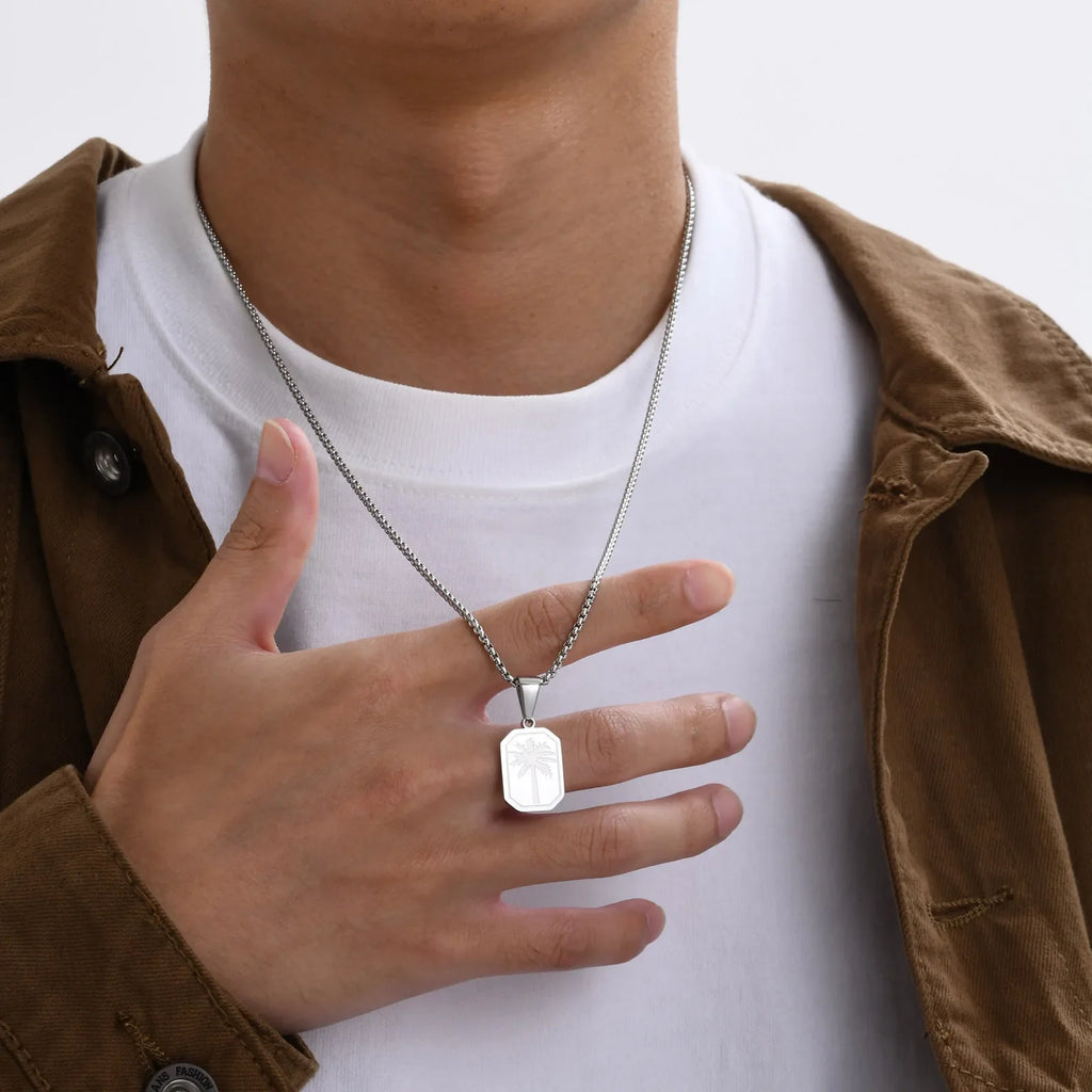 Collier avec pendentif palmier géométrique argent