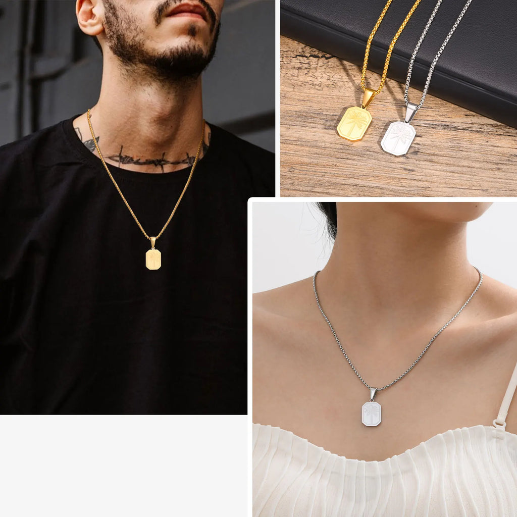 Collier avec pendentif palmier géométrique
