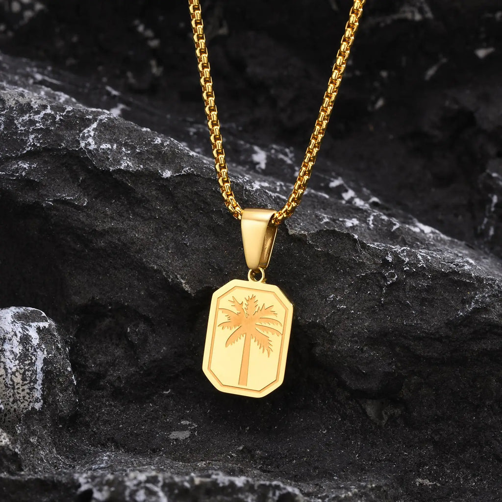 Collier avec pendentif palmier géométrique or