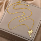Necklace with Palm Tree Pendant for Women gold