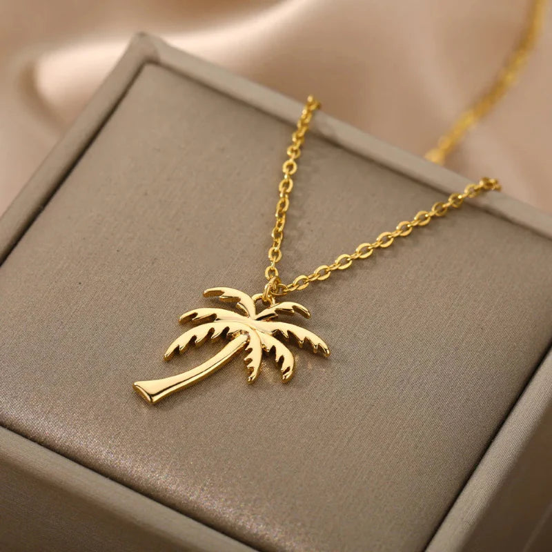 Necklace with Palm Tree Pendant for Women gold
