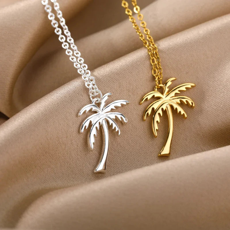 Necklace with Palm Tree Pendant for Women silver