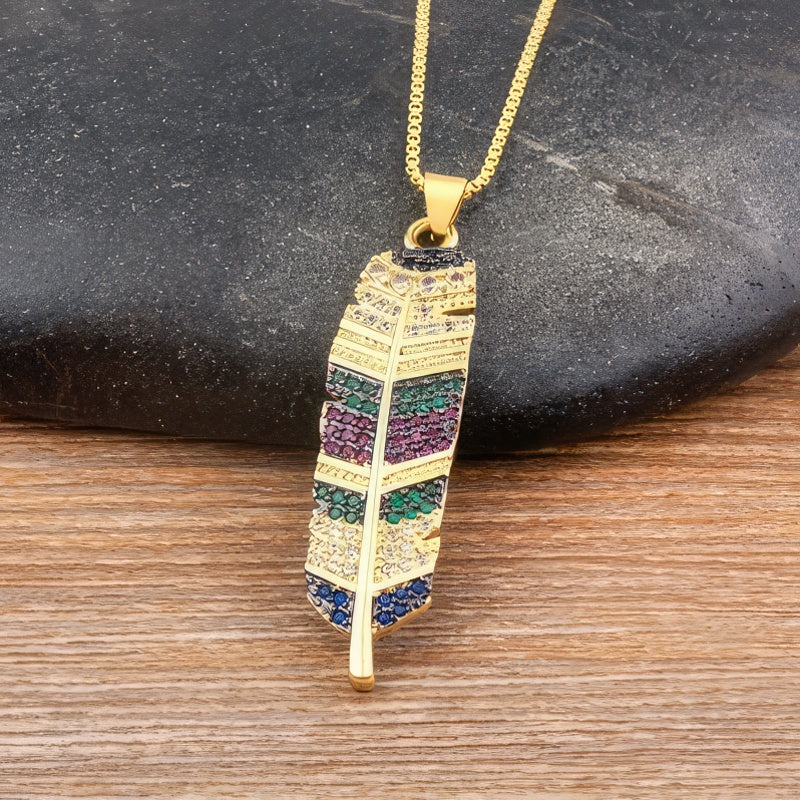 Necklace with Feather Pendant and Zircon