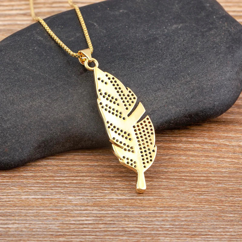 Necklace with Feather Pendant and Zircon
