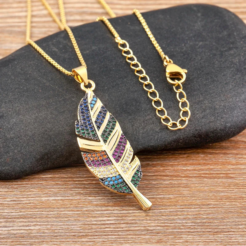 Necklace with Feather Pendant and Zircon