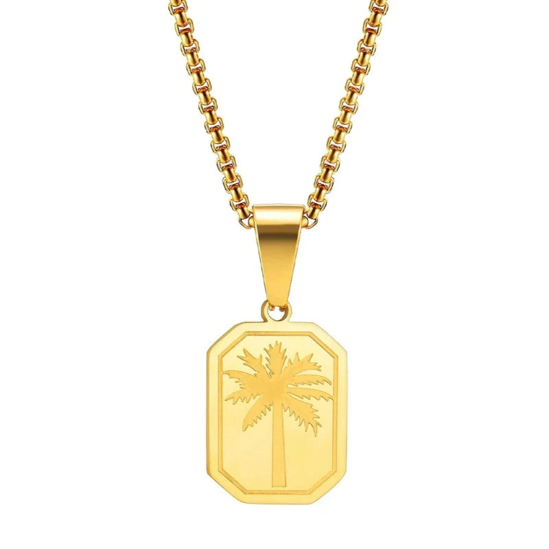Necklace with Gold Rectangular Palm Tree Pendant
