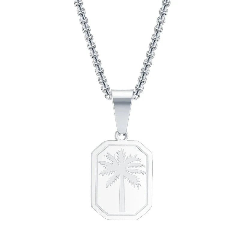 Necklace with Silver Rectangular Palm Tree Pendant
