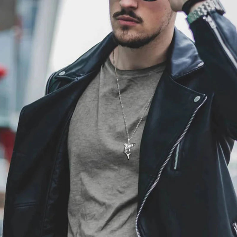Silver Men's Necklace with Shark Pendant