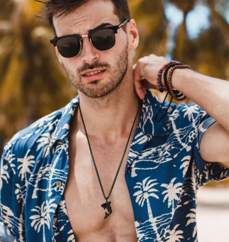 Black Men's Necklace with Shark Pendant