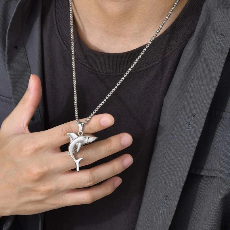 Silver Men's Necklace with Shark Pendant