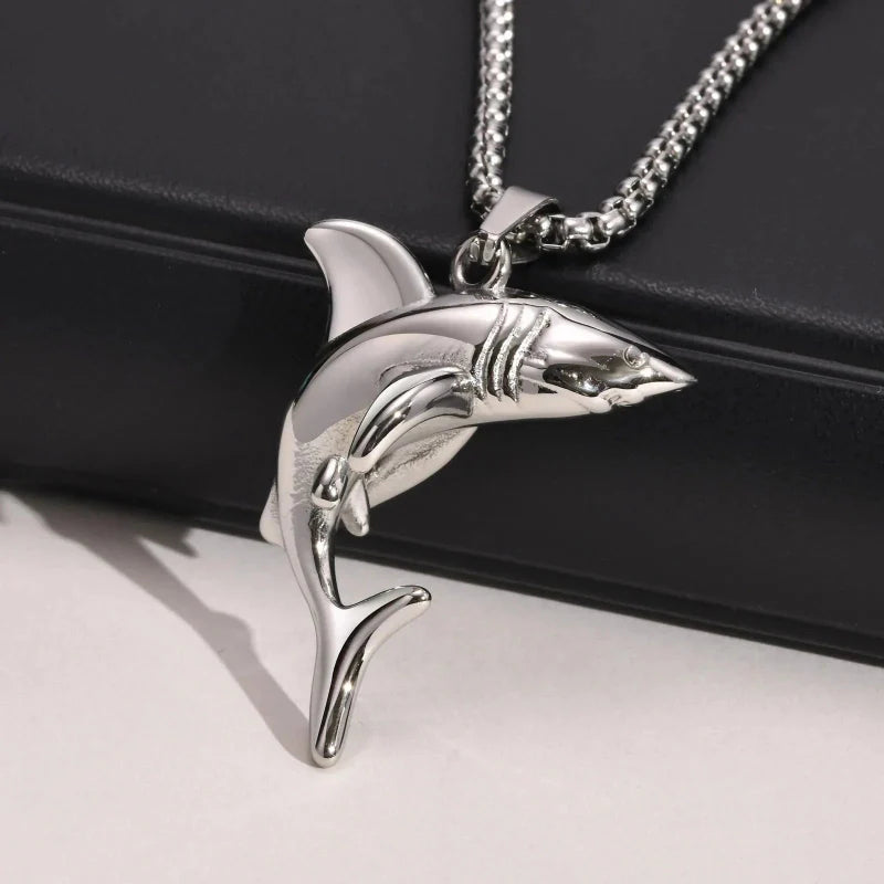 Silver Men's Necklace with Shark Pendant