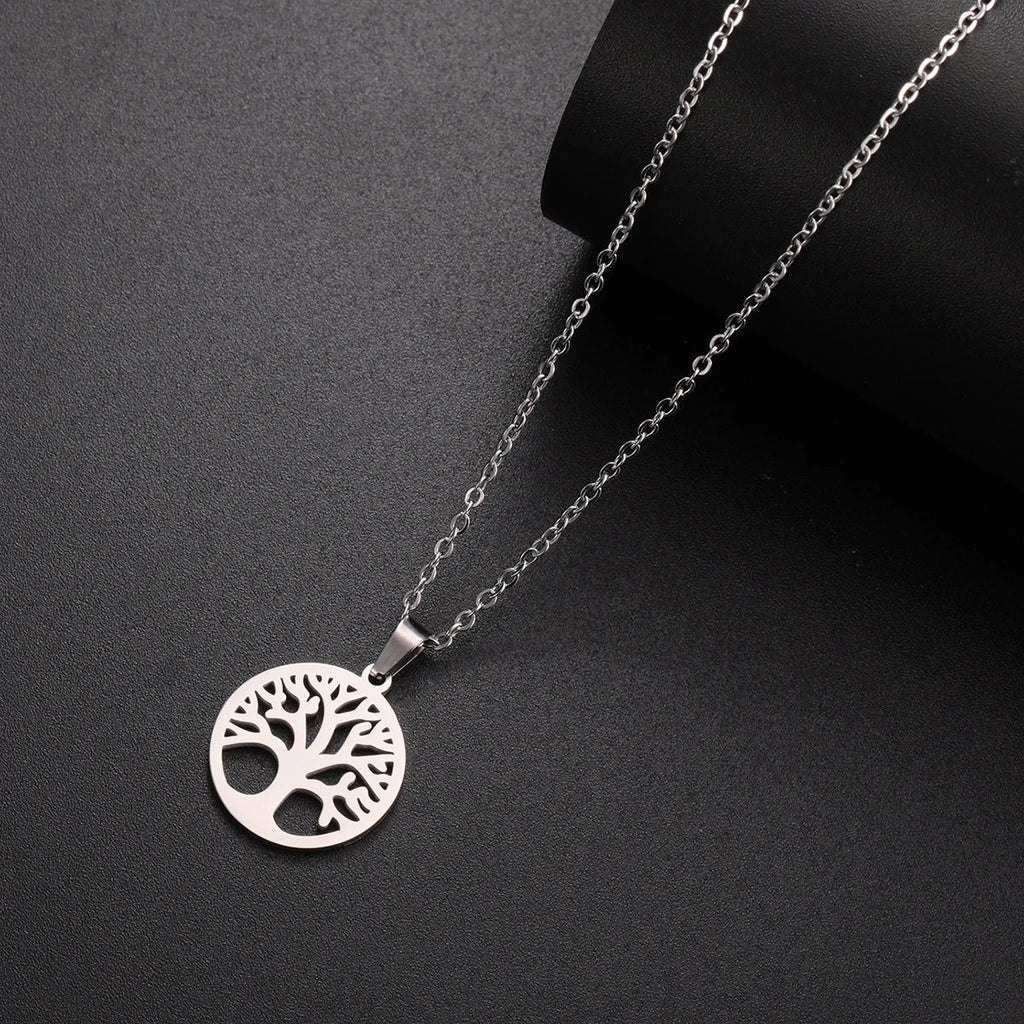 Necklace with Round Tree of Life Pendant for Men or Women silver